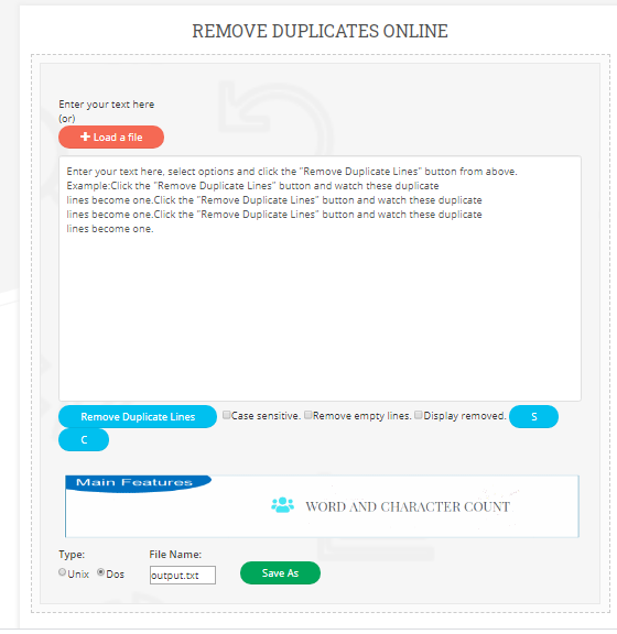try our Remove duplicates online tool for free